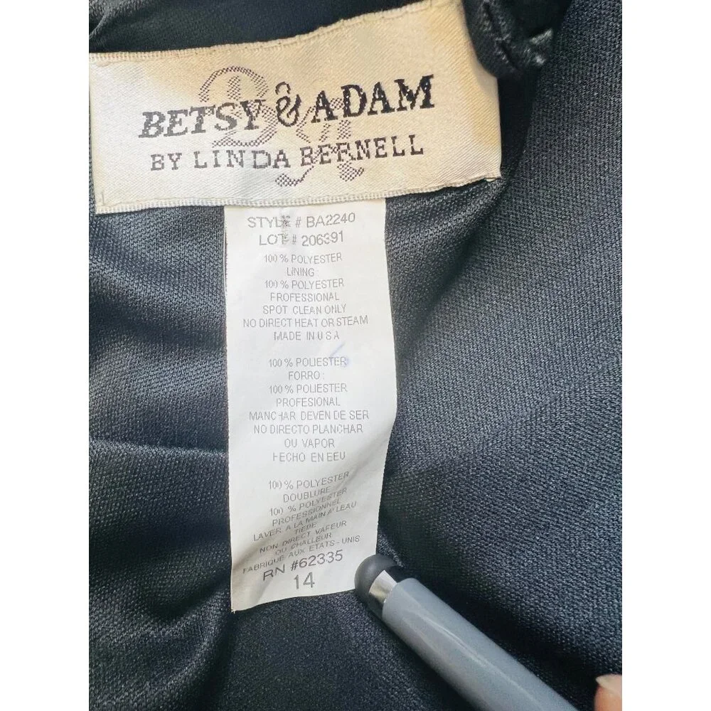 Betsy & Adam By Linda Bernell Black Pleated Dress With Beaded Waistband Size 14 - Picture 3 of 3